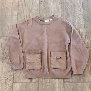 Zara Girls Brown Sweater with Front Pockets, Size 5